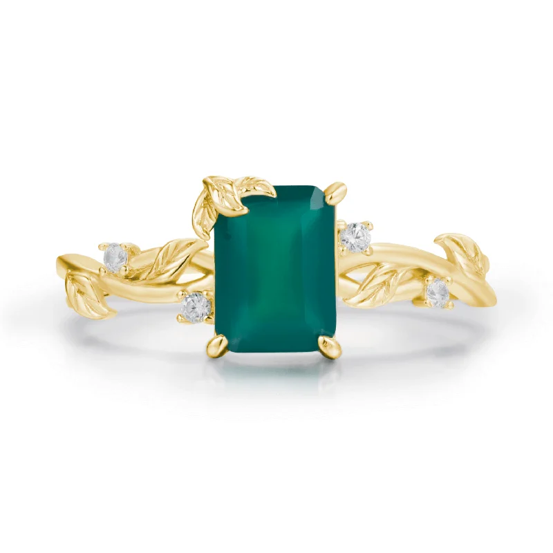 Simple Promise Rings For Couples-10K Yellow Gold - Earth Green Onyx Ring - Size 6