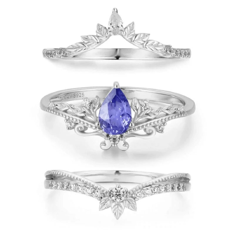 Dainty Gold Rings For Elegant Fashion-Lotus Tanzanite©, Abloom, and Woodland Ring Set