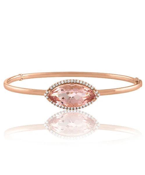 Bangles With Simple Designs-Morganite Marquise Shaped Bangle 96-JSA