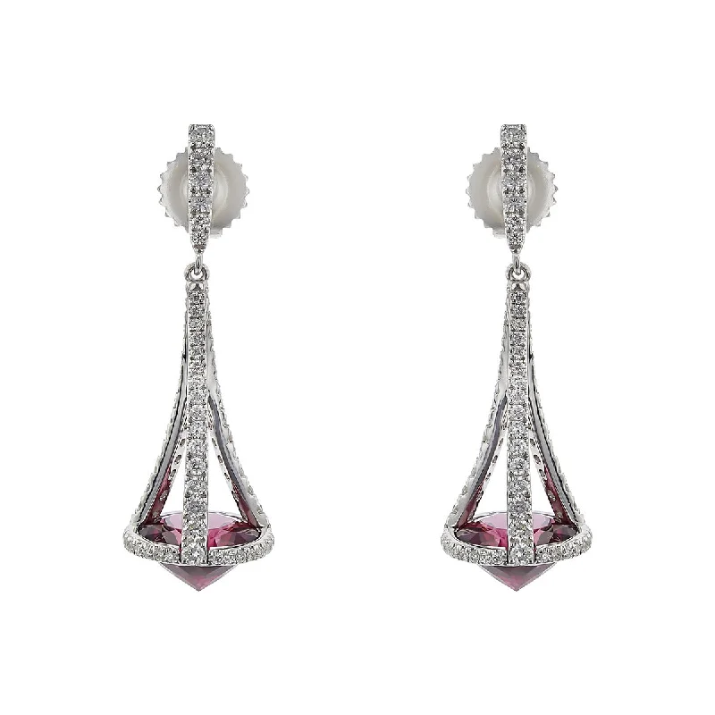 Creative Earrings For Artistic Expression-Pastel Diamond Chandelier Garnet Drop Earrings