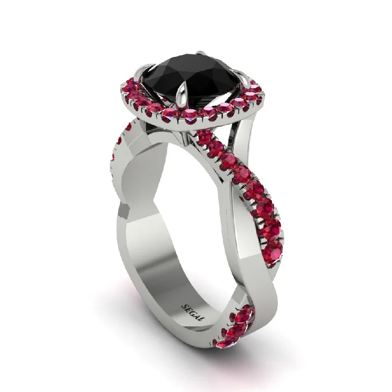 Elegant Ruby Rings For Engagement-Black Diamond Twist Shank Halo Engagement Ring - Cheyenne No. 54