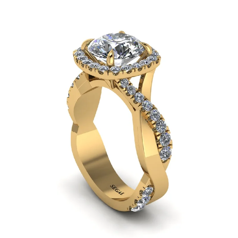 Vintage Style Rings For Retro Fashion-Diamond Twist Shank Halo Engagement Ring - Cheyenne No. 1