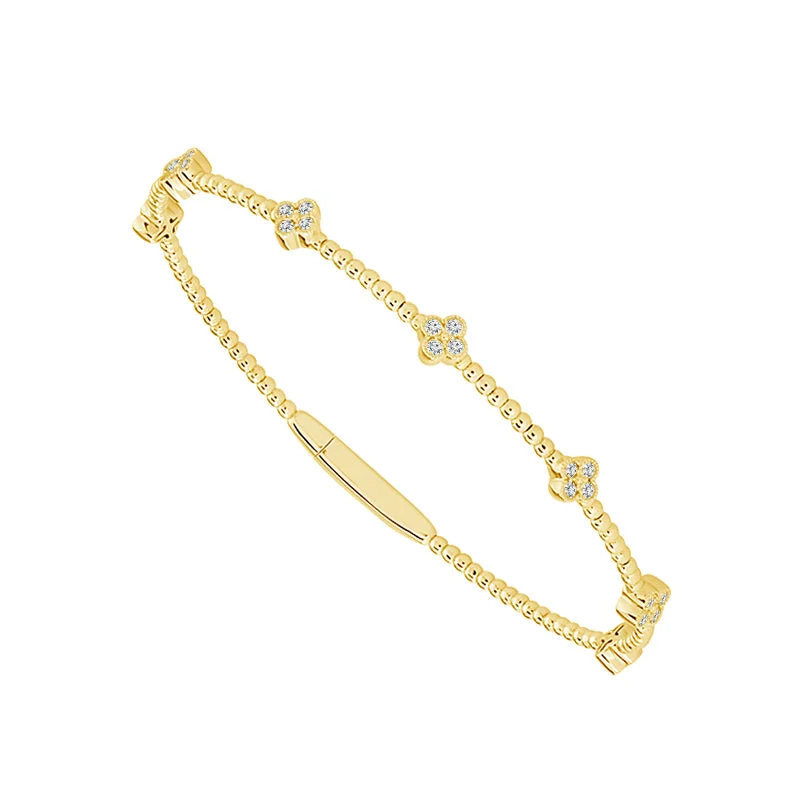 Bangles For Baby Showers-3/8 Ctw Flower Flexible Diamond Bangle Bracelet in Yellow Gold