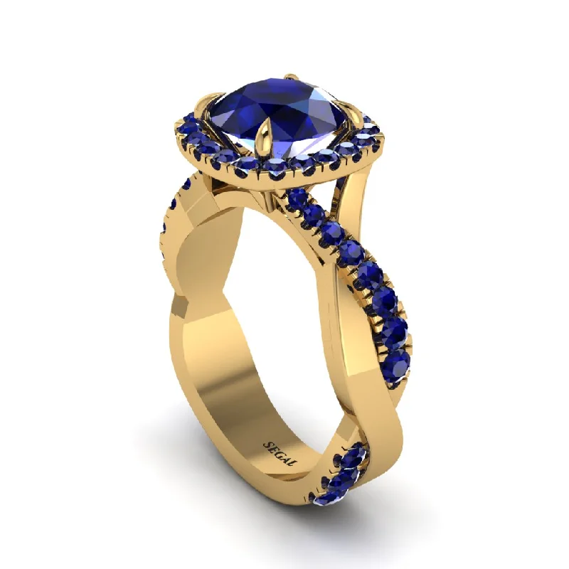 Large Cocktail Rings For Special Events-Sapphire Twist Shank Halo Engagement Ring - Cheyenne No. 73