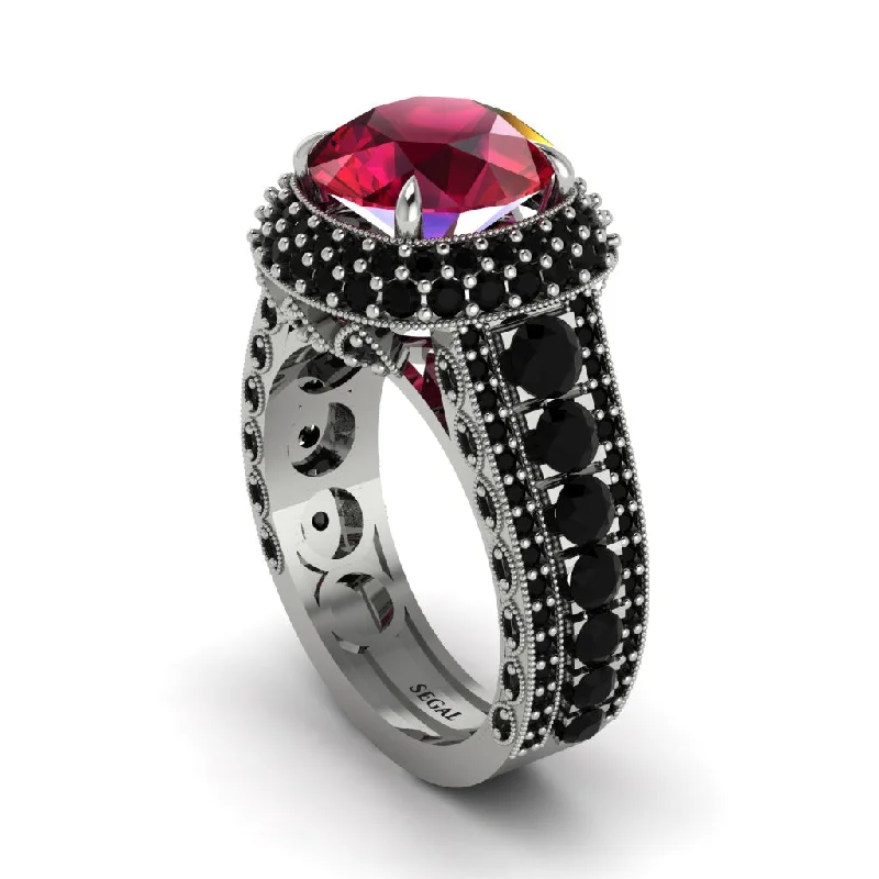 Trendy Silver Rings For Casual Wear-Ruby Radiant Majesty Pave Engagement Ring - Cataleya No. 42