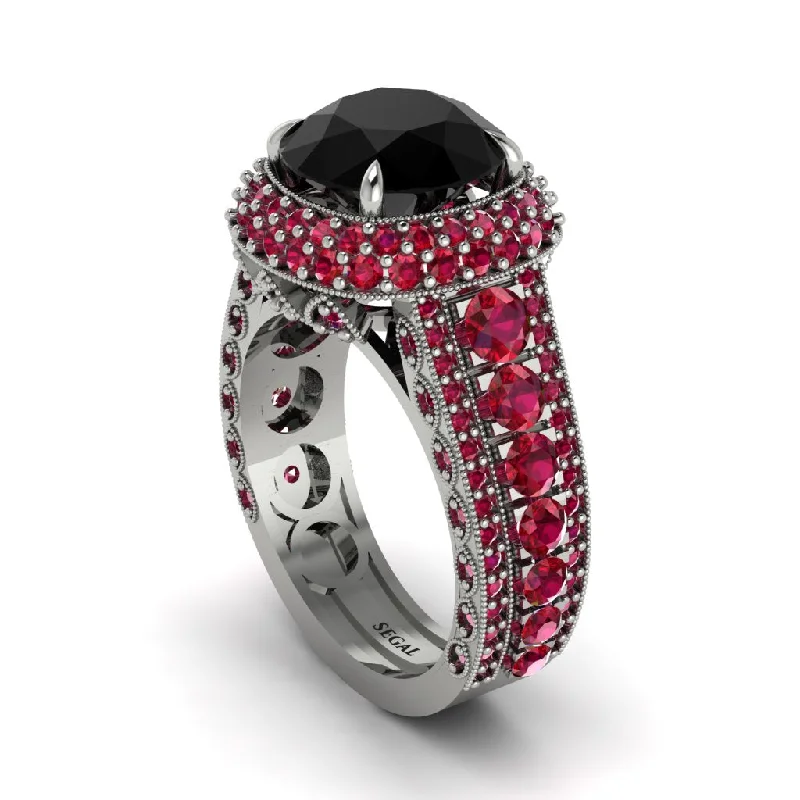 Silver Cocktail Rings For Bold Glam-Black Diamond Radiant Majesty Pave Engagement Ring - Cataleya No. 54