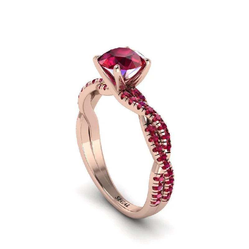 Fashionable Gold Rings For Casual Wear-Round Cut Ruby Eternal Embrace Engagement Ring - Nia No. 56