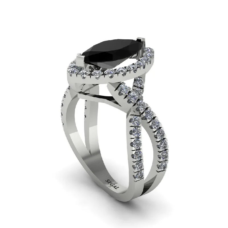 Wedding Bands For Engagement Sets-Black Diamond Marquise Split Shank Engagement Ring - Carly No. 9