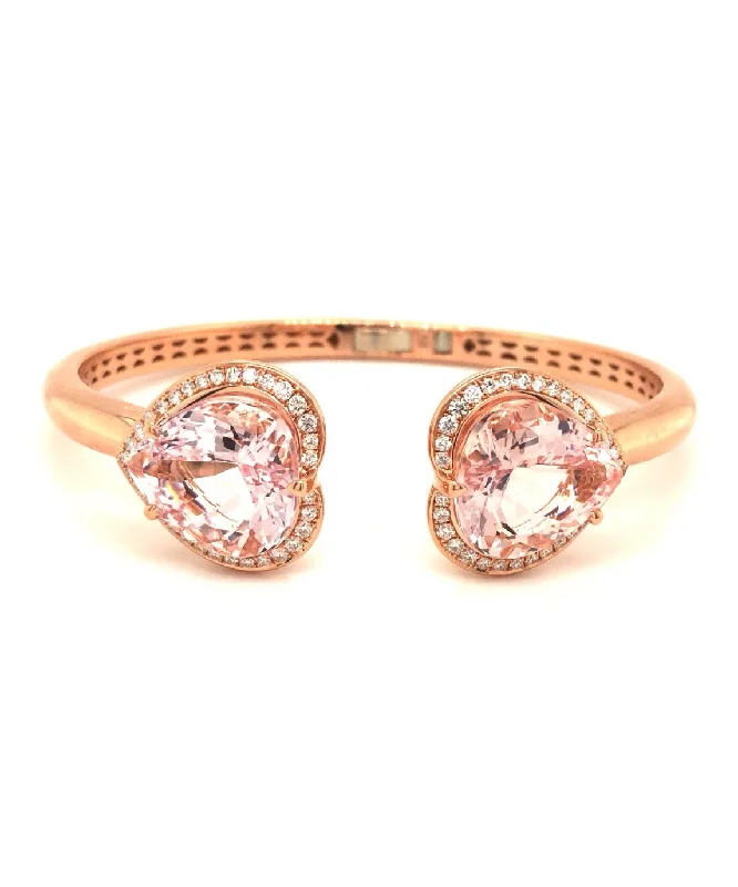 Bangles For Cocktail Parties-Morganite Double Heart Shaped Bangle with Diamonds 51-JSA