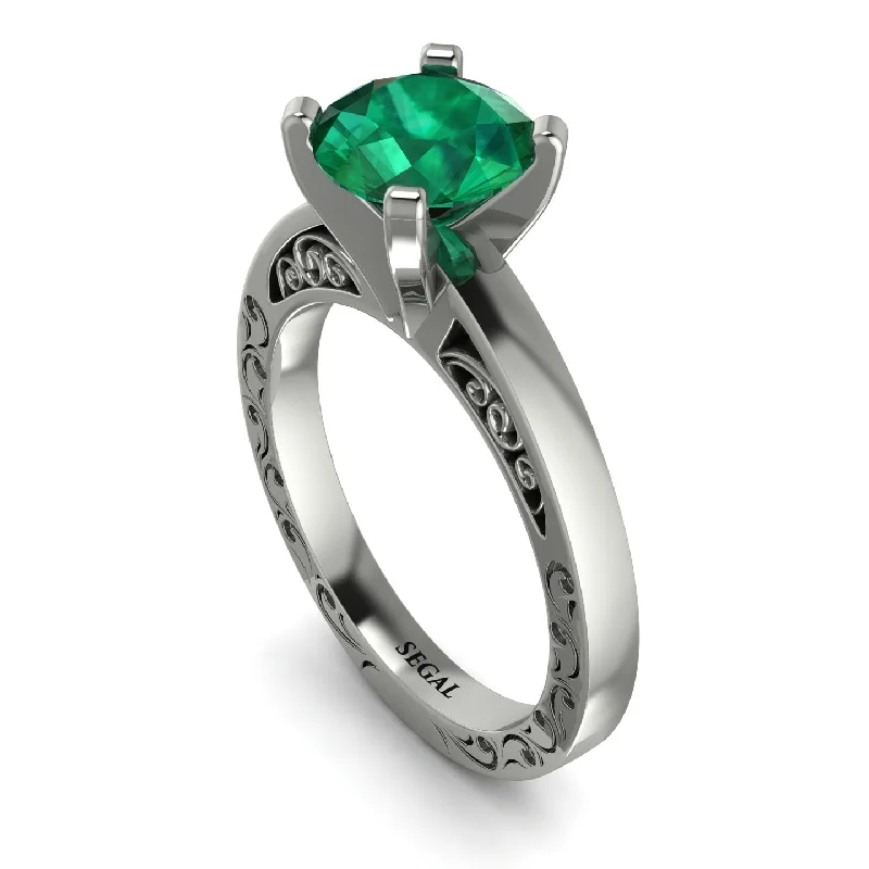 Stunning Emerald Rings For Engagement-Vintage Solitaire Emerald Ring - Vera No. 6