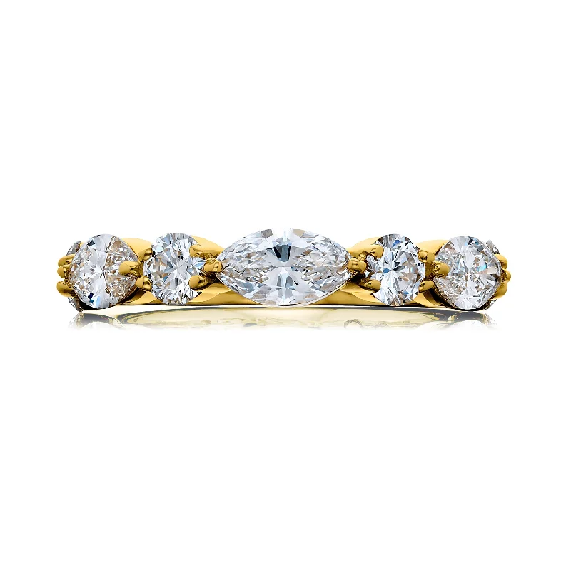 Sparkling Diamond Cocktail Rings For Glamorous Fashion-JB Star 7 Diamond Marquise & Round Anniversary Band Yellow Gold