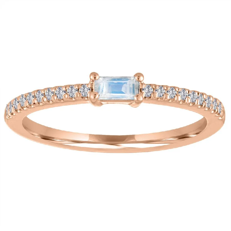 Custom Stackable Rings For Fashion Lovers-My Story "The Julia" Baguette Moonstone Diamond Ring