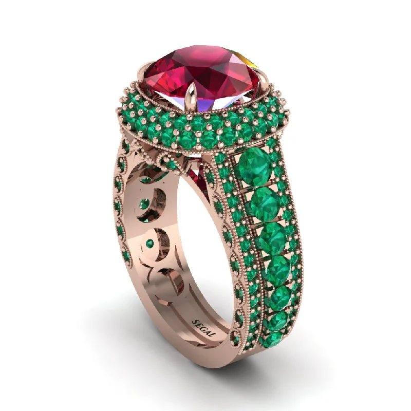 Engagement Rings With Colored Stones-Ruby Radiant Majesty Pave Engagement Ring - Cataleya No. 26