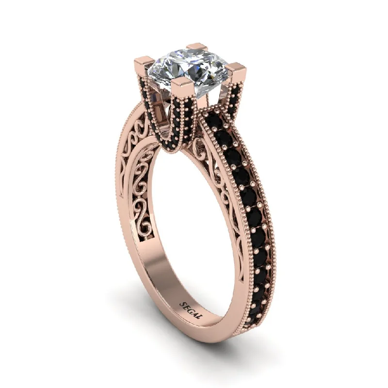 Unique Sterling Silver Rings For Special Occasions-Diamond Scrollwork Vintage Filigree Engagement Ring - Abby No. 32