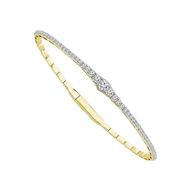 Bangles With Classic Designs-1.00 Ctw Flexible Diamond Bangle Bracelet in 14 Karat Yellow Gold