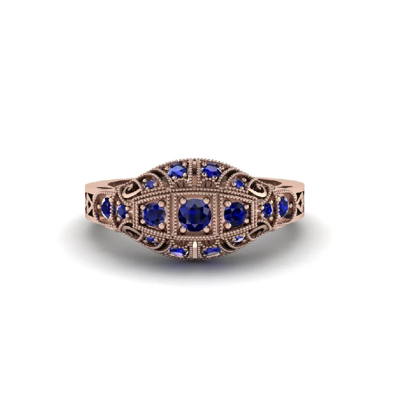 Gold Wedding Rings For Brides-Sapphire 3-Stones Art Deco Engagement Ring - Aniyah No. 14