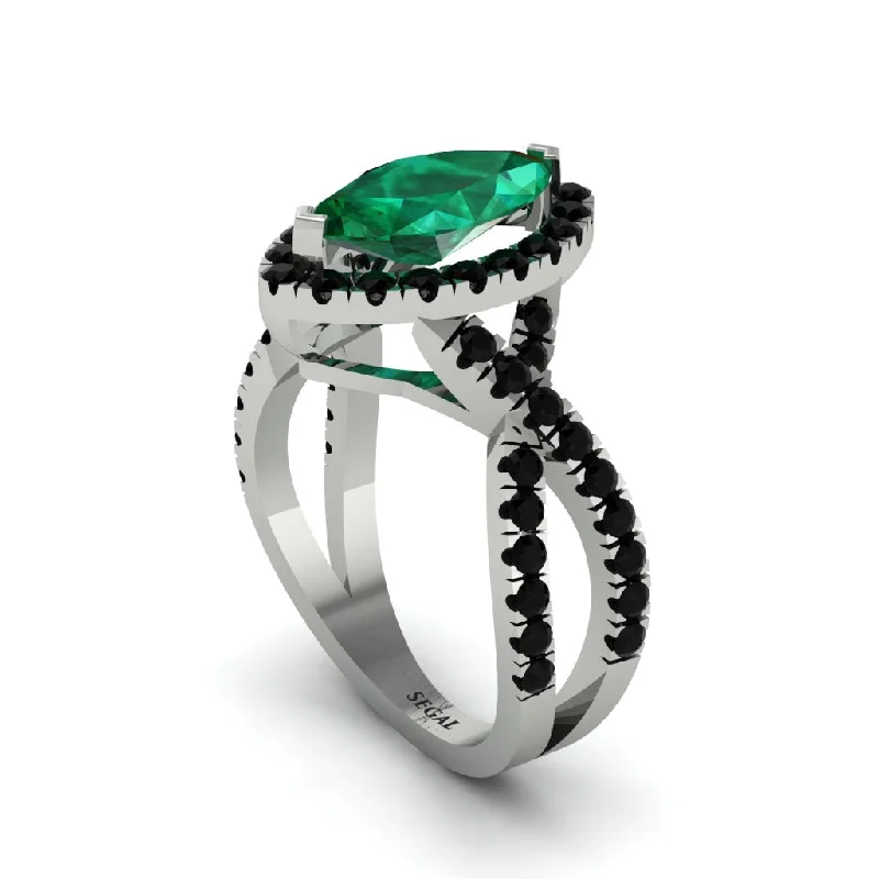 Elegant Wedding Rings For Same-Sex Couples-Emerald Marquise Split Shank Engagement Ring - Carly No. 36