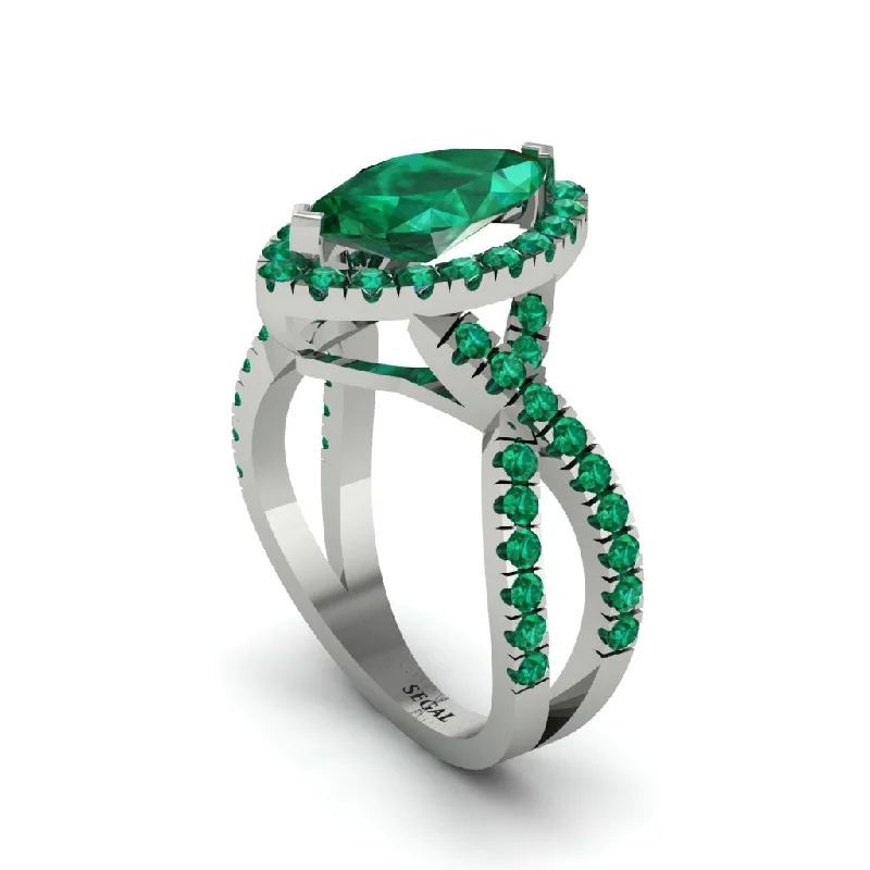 Personalized Couples Rings For Special Moments-Emerald Marquise Split Shank Engagement Ring - Carly No. 21