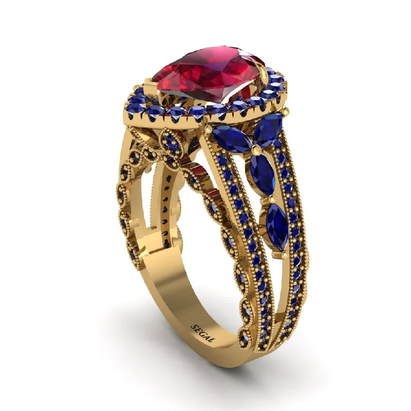 Trendy Gold Rings For Engagement-Ruby Imperial Blossom Engagement Ring - April No. 70