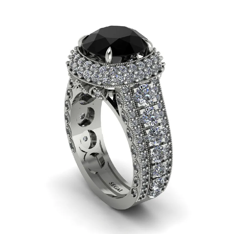 Boho Style Rings For Casual Fashion-Black Diamond Radiant Majesty Pave Engagement Ring - Cataleya No. 9