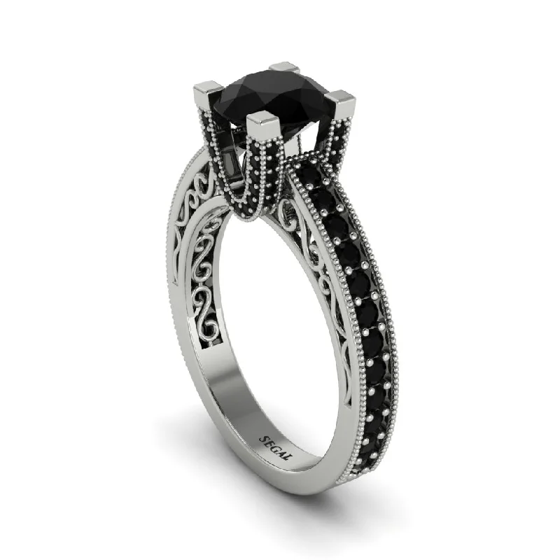 Unique Engagement Rings For Non-Traditional Weddings-Black Diamond Scrollwork Vintage Filigree Engagement Ring - Abby No. 39