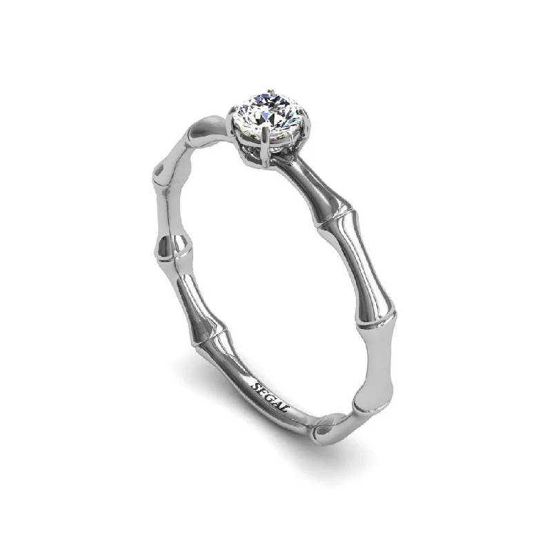 Fashionable Stackable Gemstone Rings For Trendy Looks-Solitaire Bamboo Diamond Ring- Charlotte no. 3