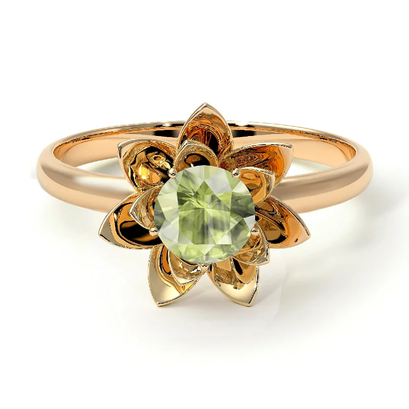 Personalized Name Rings For Special Gifts-Lotus Flower Solitaire Peridot Ring - Lotus no. 701