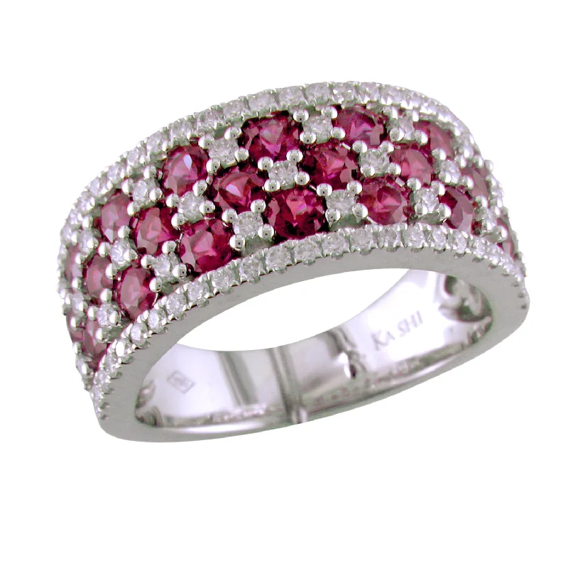 Unique Diamond Engagement Rings For Brides-18k White Gold Ruby & Diamond Wide Right Hand Cocktail Ring