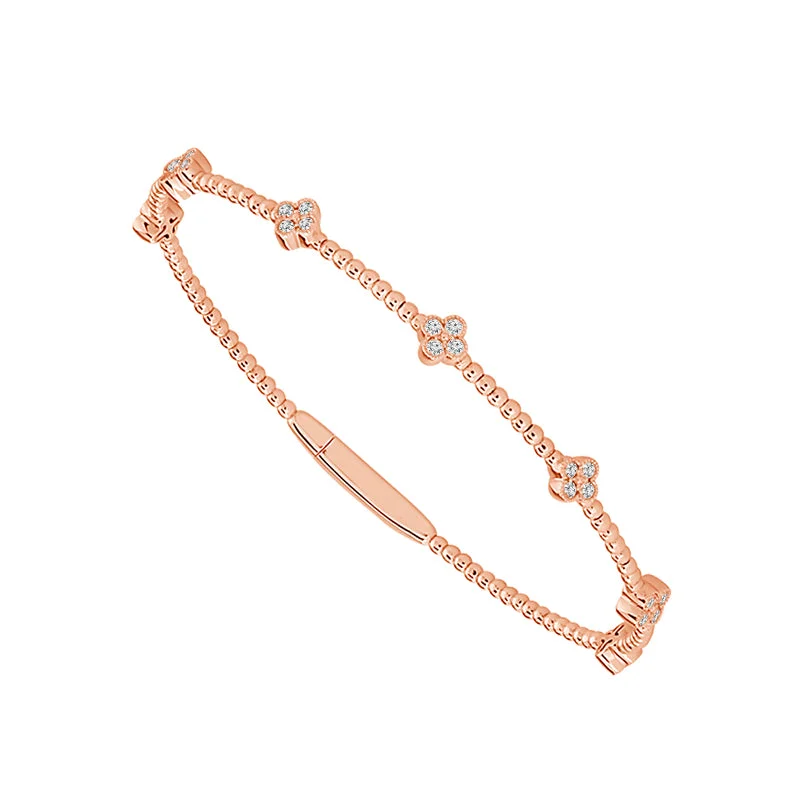 Bangles For Bridal Showers-3/8 Ctw Flower Flexible Diamond Bangle Bracelet in Rose Gold