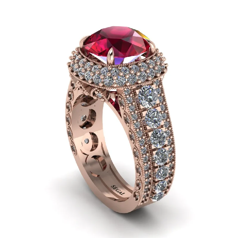 Personalized Promise Rings For Couples-Ruby Radiant Majesty Pave Engagement Ring - Cataleya No. 11