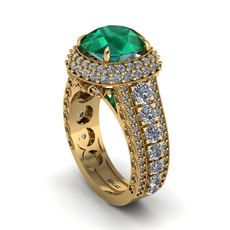 Gemstone Rings For Special Occasions-Emerald Radiant Majesty Pave Engagement Ring - Cataleya No. 4