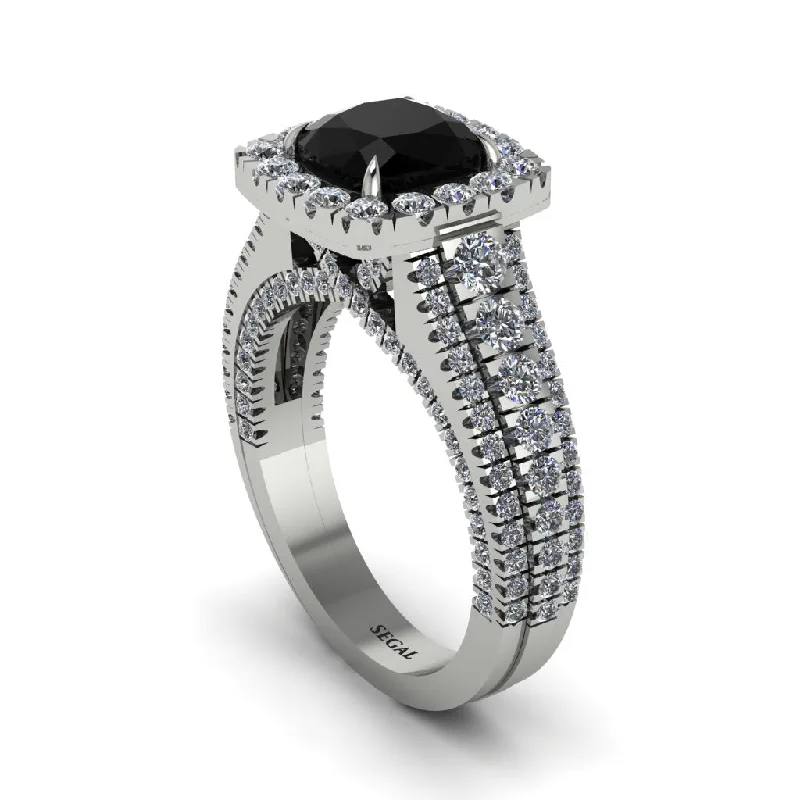 Fashionable Stackable Rings For Trendy Looks-Cushion Cut Black Diamond Eternal Splendor Engagement Ring - Lorelei No. 9