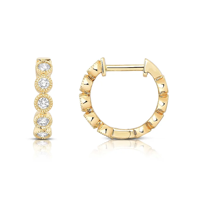 Elegant Earrings For Formal Occasions-Bezel Set Diamond Hoop Earrings, 14K Yellow Gold