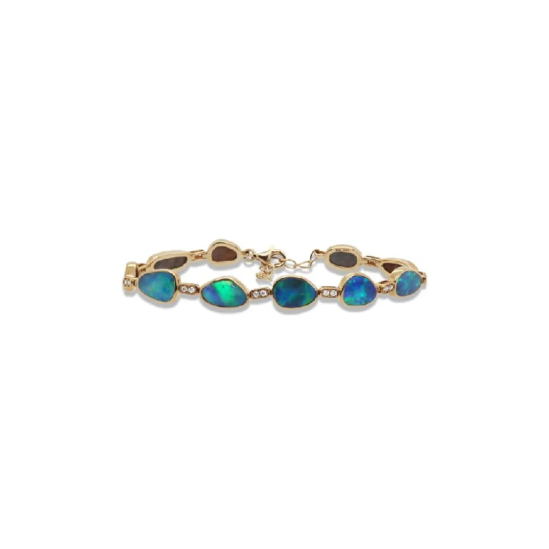 Bracelets For Birthday Gifts-14k Yellow Gold Diamond & Opal Bracelet