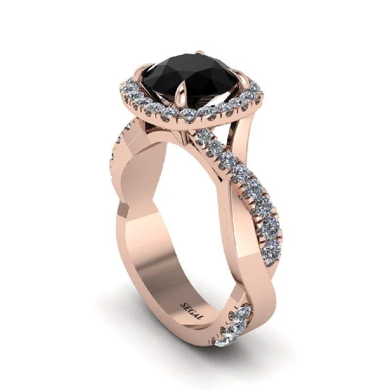 Boho Style Rings For Casual Fashion-Black Diamond Twist Shank Halo Engagement Ring - Cheyenne No. 8