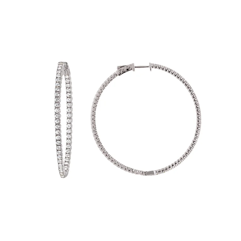 Trendy Silver Earrings For Young Women-CZ Single Row Inside Out Hoop Earrings, 2 Inches, Sterling Silver