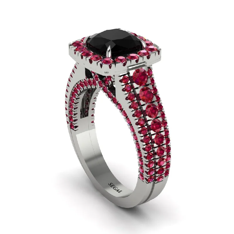 Elegant Ruby Rings For Engagement-Cushion Cut Black Diamond Eternal Splendor Engagement Ring - Lorelei No. 54