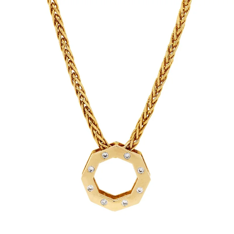 Statement Bar Necklaces For Bold Looks-YELLOW GOLD OCTAGON NECKLACE WITH DIAMONDS, 1/7 CT TW