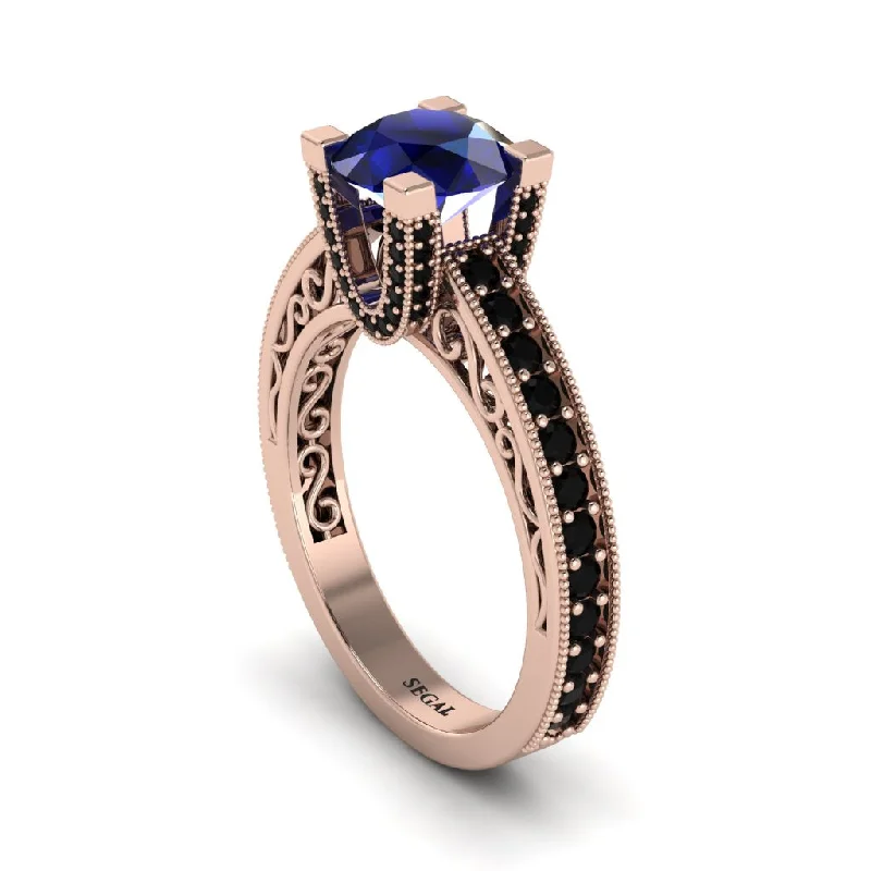 Sparkling Diamond Cocktail Rings For Glamorous Fashion-Sapphire Scrollwork Vintage Filigree Engagement Ring - Abby No. 44