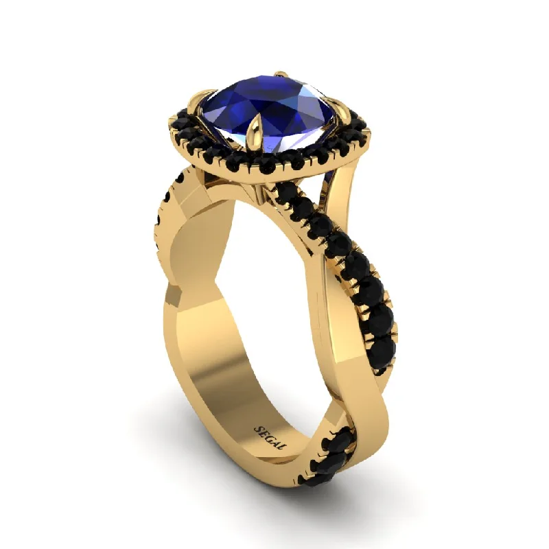 Unique Gold Rings For Bold Style-Sapphire Twist Shank Halo Engagement Ring - Cheyenne No. 43