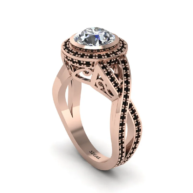 Elegant Gemstone Engagement Rings For Brides-Diamond Filigree Halo Twist Shank Engagement Ring - Wren No. 32