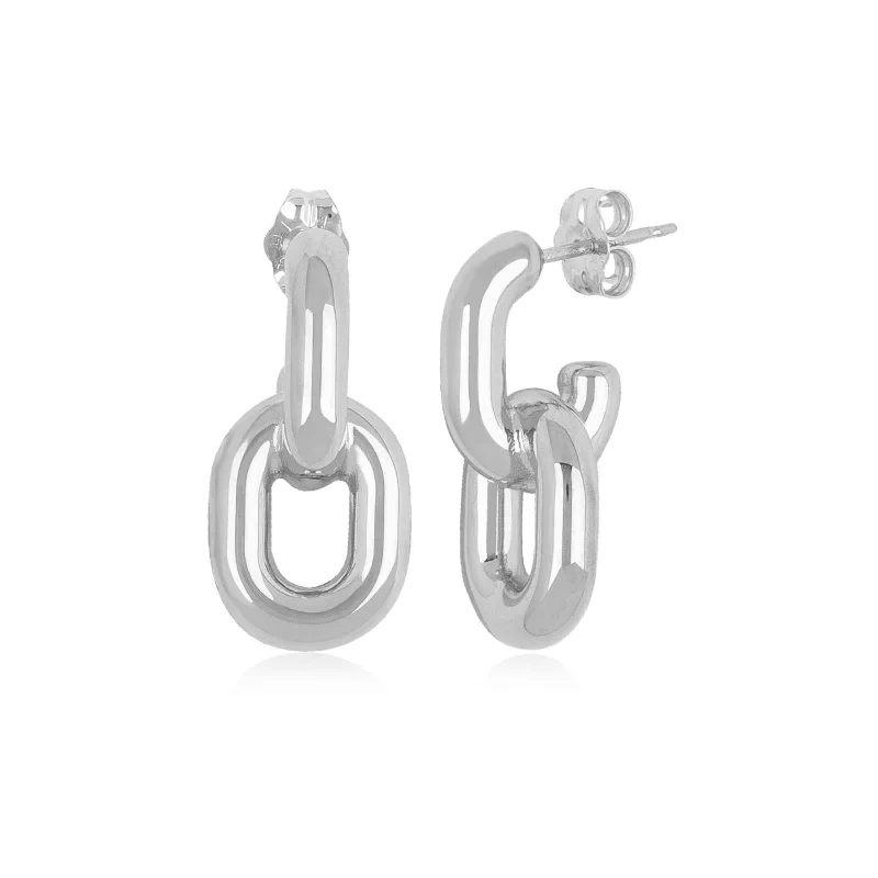 Geometric Earrings For Bold Look-Puffy Oval Link Earrings, Sterling Silver