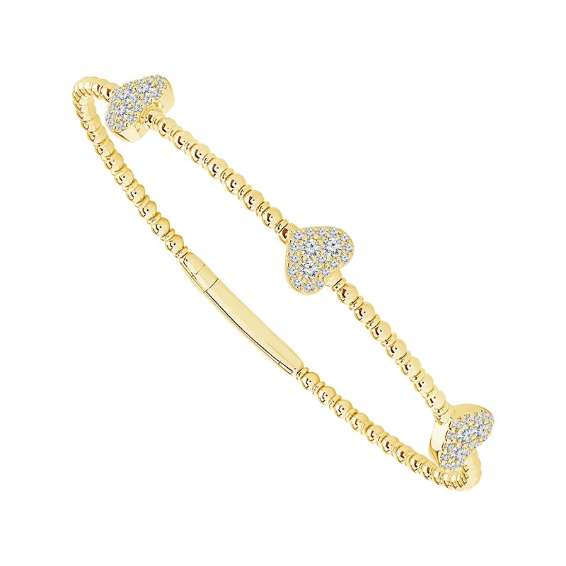 Bangles With Silver Plating-1/2 Ctw Heart Flexible Diamond Bangle Bracelet in 14 Karat Yellow Gold