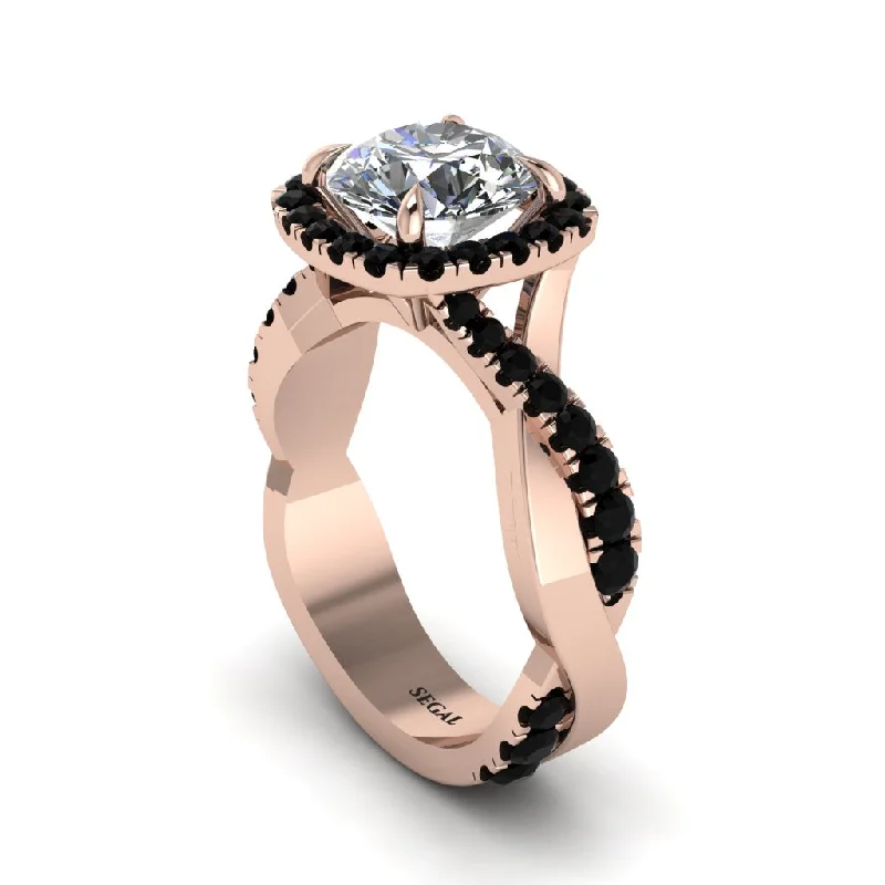 Elegant Rose Gold Rings For Special Occasions-Diamond Twist Shank Halo Engagement Ring - Cheyenne No. 32