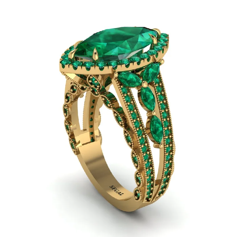 Unique Silver Engagement Rings For Brides-Emerald Majestic Splendor Engagement Ring - Antonella No. 19