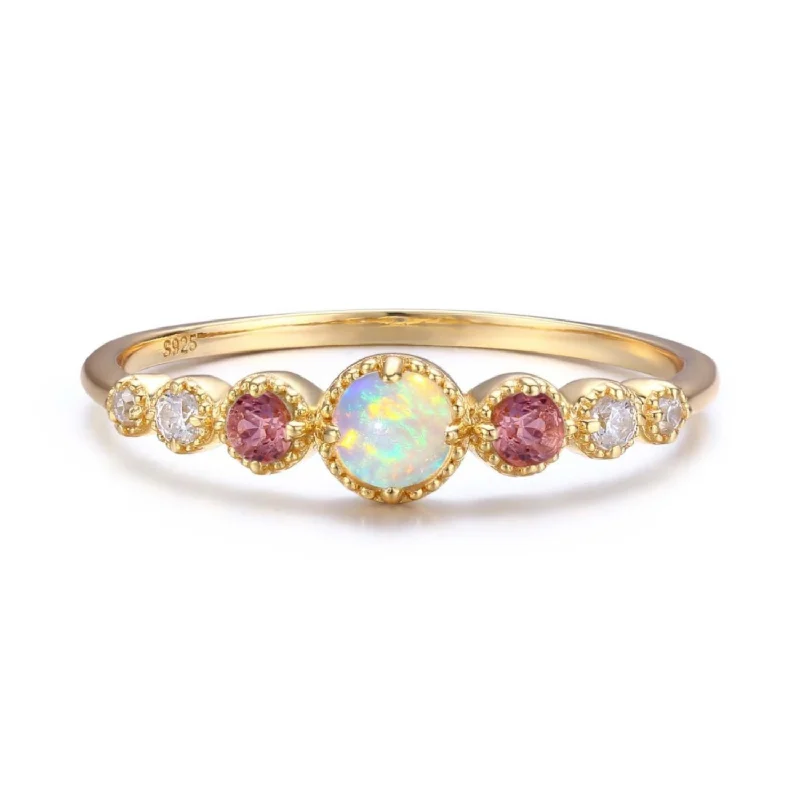 Simple Promise Rings For Couples-Divinity Opal Tourmaline Ring (Yellow Gold)