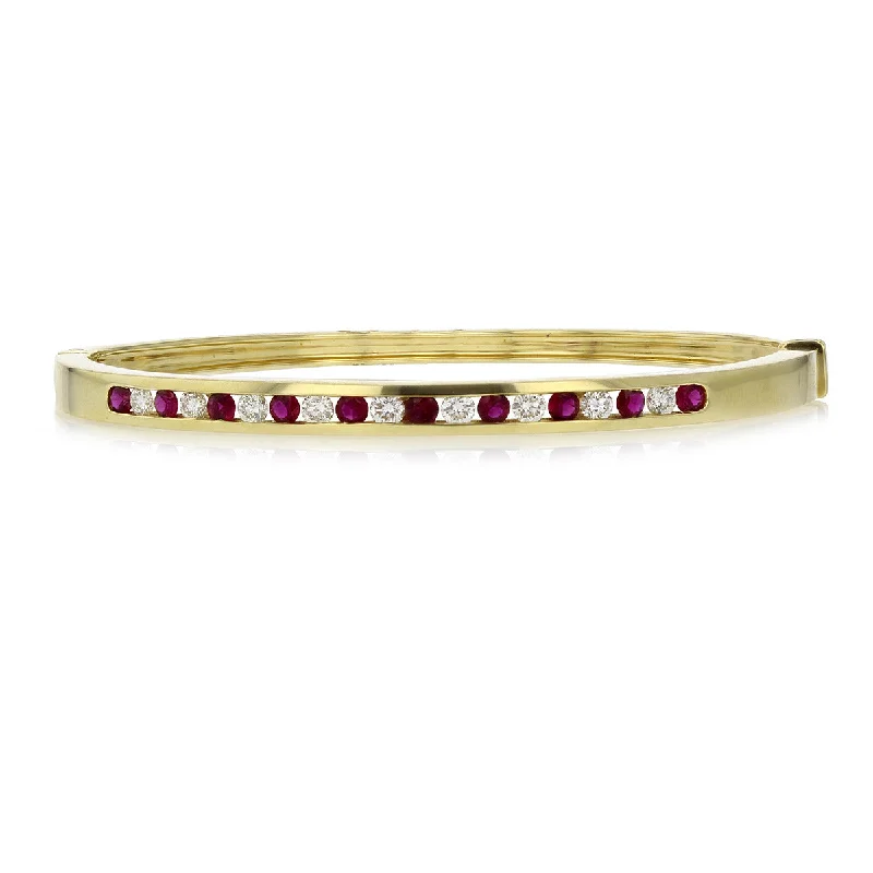 Bangles For Statement Jewelry-Ruby and Diamond Bangle Bracelet