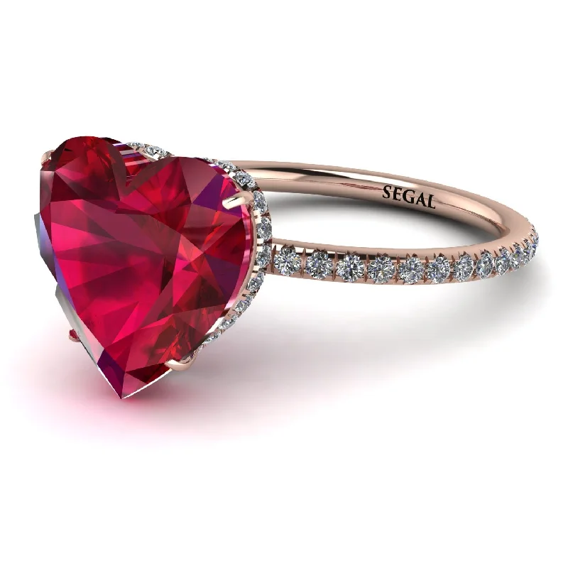 Unique Diamond Rings For Custom Engagements-Heart Shape Ruby Ring - Noelle No. 11