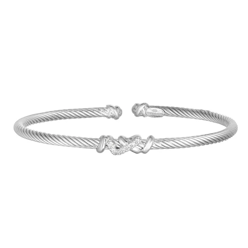 Bangles With Trendy Shapes-Phillip Gavriel Sterling Silver Italian Cable Diamond Filo Thin Cuff Bangle Bracelet