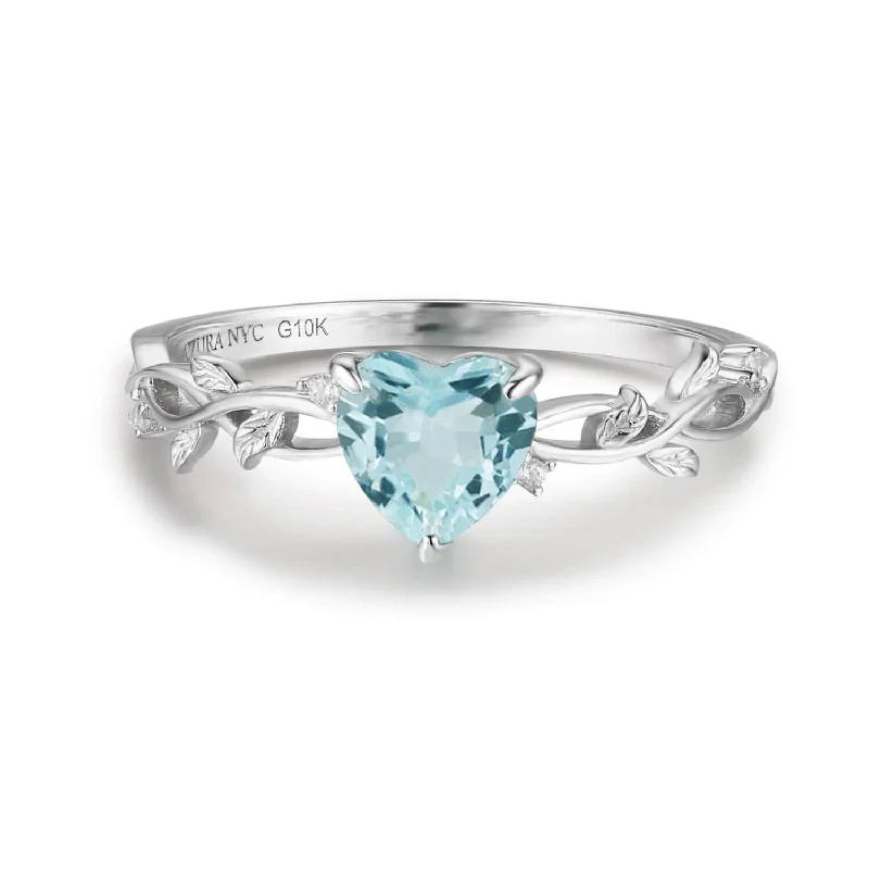 Personalized Promise Rings For Couples-Everlasting Heart Aquamarine Ring©